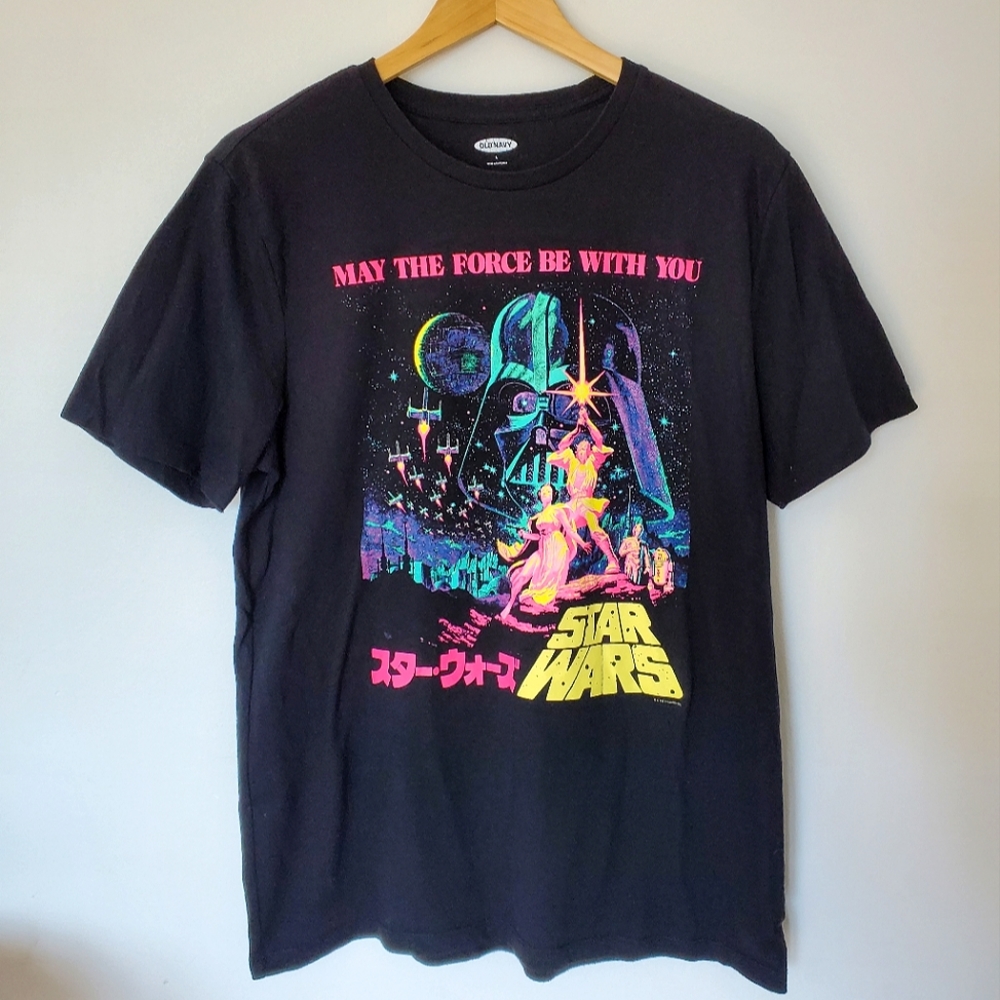 Star Wars A New Hope Neon Graphic Black T-Shirt (Large)